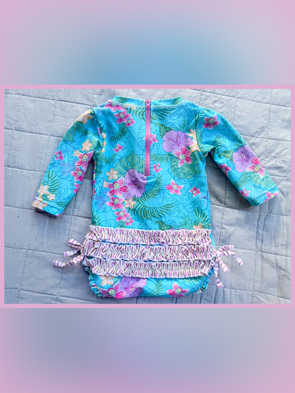 Rufflebutts Orchid Oasis Rash Guard Ruffle butts Girl Swimsuit Long Sleeve 3-6m - Picture 4 of 6